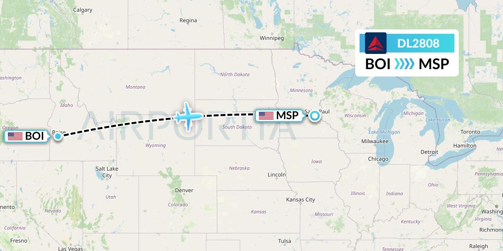 DL2808 Delta Air Lines Flight Map: Boise to Minneapolis