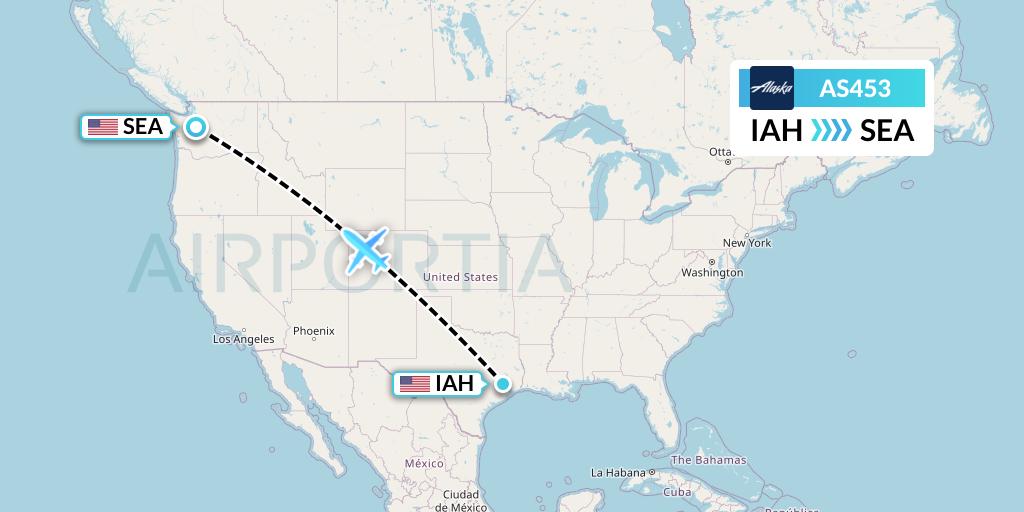 AS453 Alaska Airlines Flight Map: Houston to Seattle