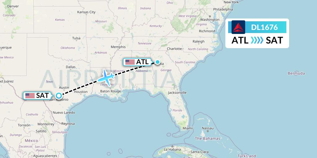 DL1676 Delta Air Lines Flight Map: Atlanta to San Antonio