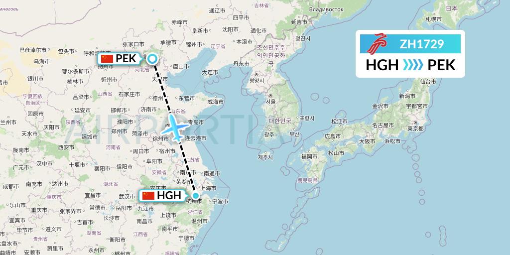 ZH1729 Shenzhen Airlines Flight Map: Hangzhou to Beijing