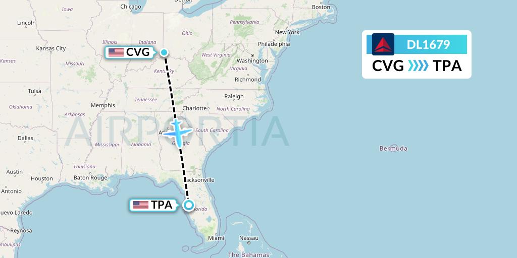 DL1679 Delta Air Lines Flight Map: Cincinnati to Tampa