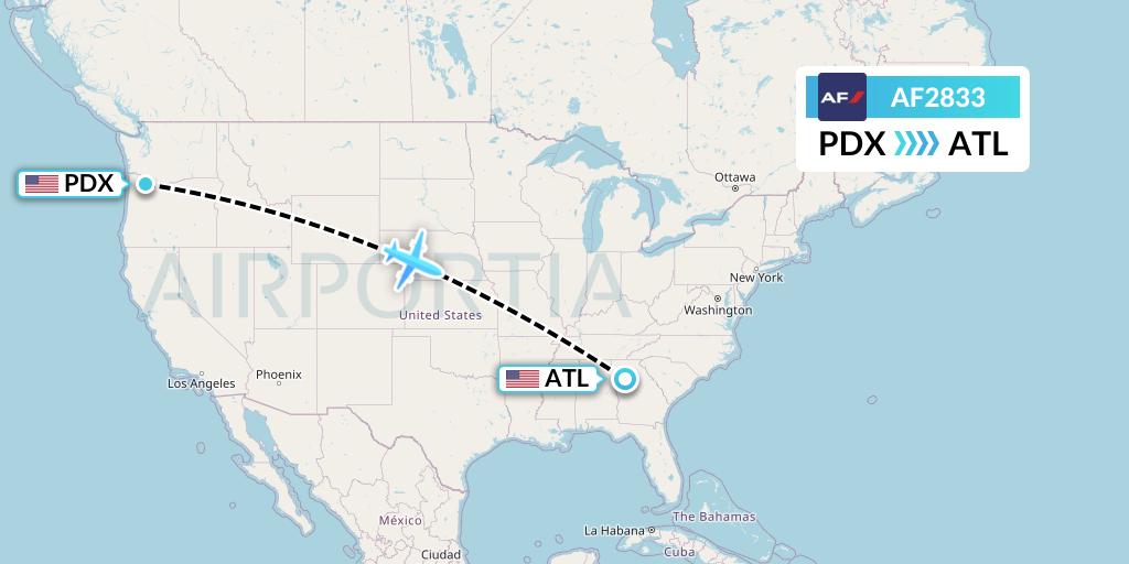 AF2833 Air France Flight Map: Portland to Atlanta