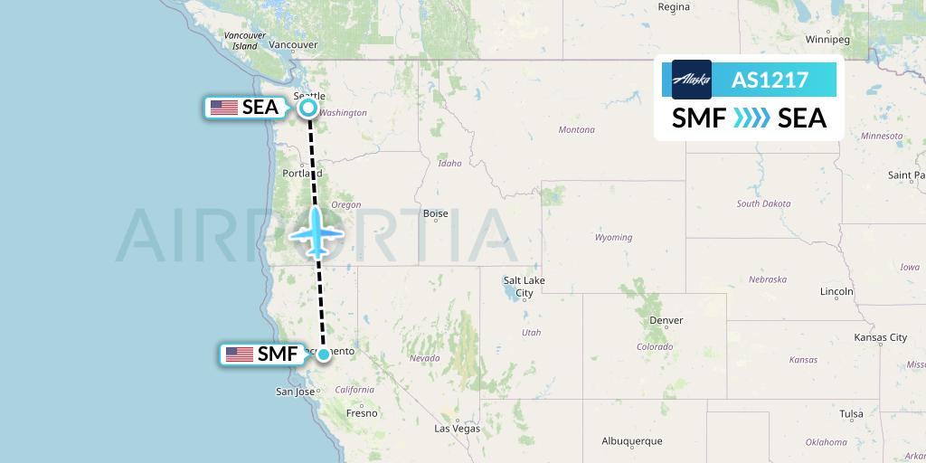 AS1217 Alaska Airlines Flight Map: Sacramento to Seattle