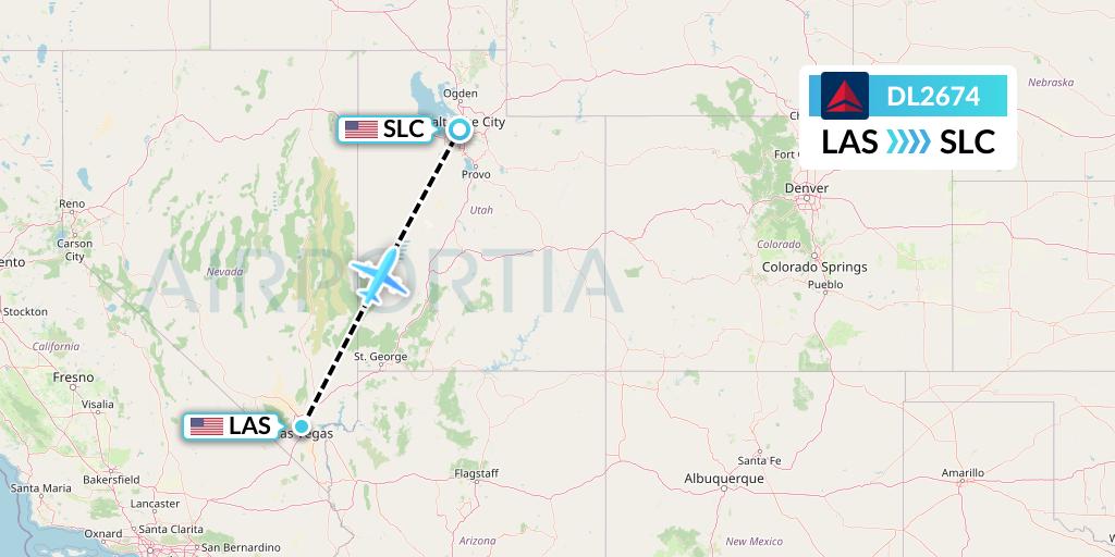 DL2674 Delta Air Lines Flight Map: Las Vegas to Salt Lake City