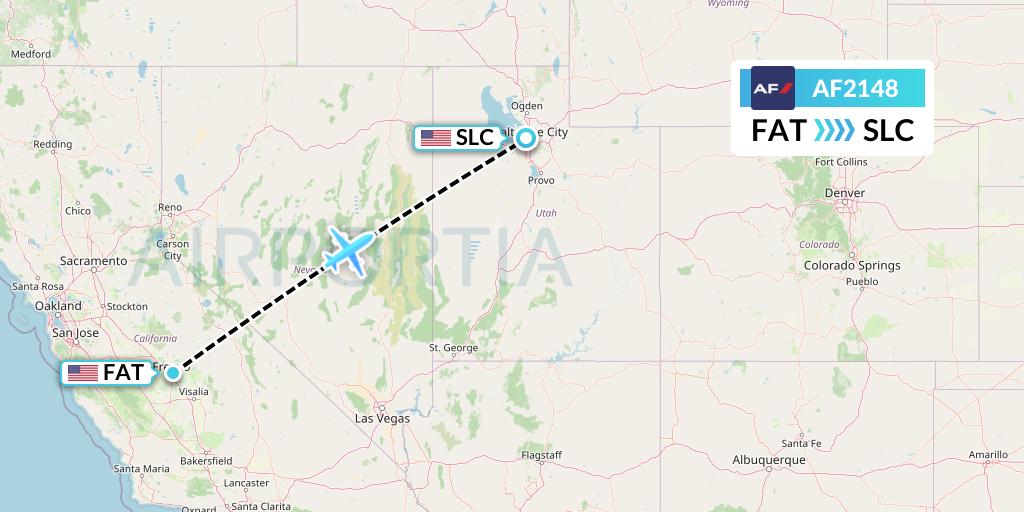 AF2148 Air France Flight Map: Fresno to Salt Lake City