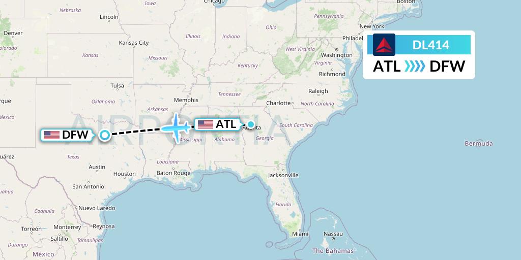 DL414 Delta Air Lines Flight Map: Atlanta to Dallas