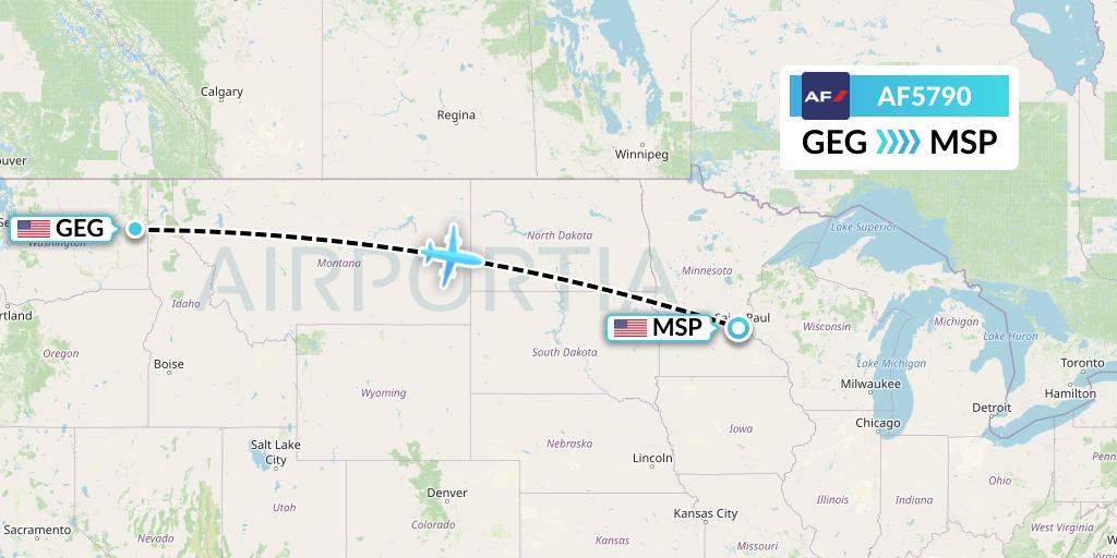 AF5790 Air France Flight Map: Spokane to Minneapolis