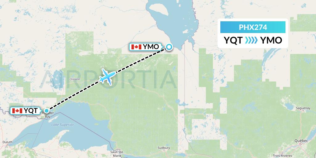 PHX274 SkyCare Flight Map: Thunder Bay to Moosonee