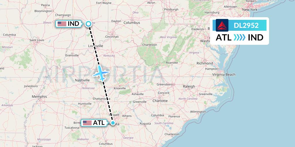 DL2952 Delta Air Lines Flight Map: Atlanta to Indianapolis