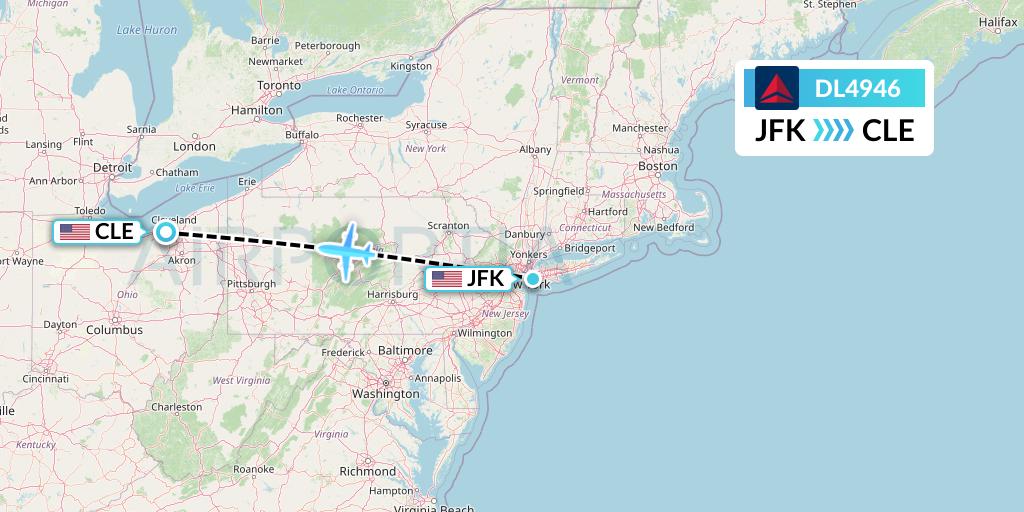 DL4946 Delta Air Lines Flight Map: New York to Cleveland