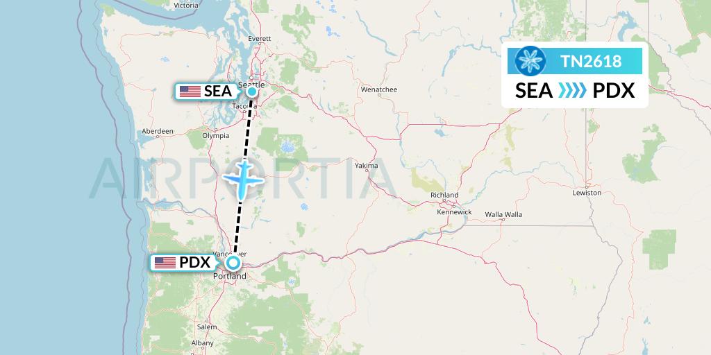TN2618 Air Tahiti Nui Flight Map: Seattle to Portland