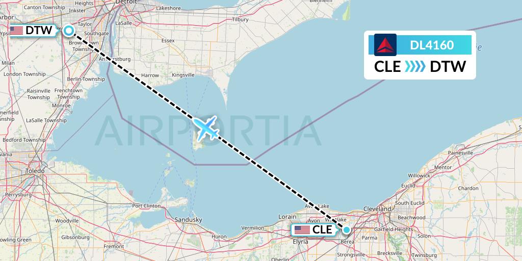 DL4160 Delta Air Lines Flight Map: Cleveland to Detroit