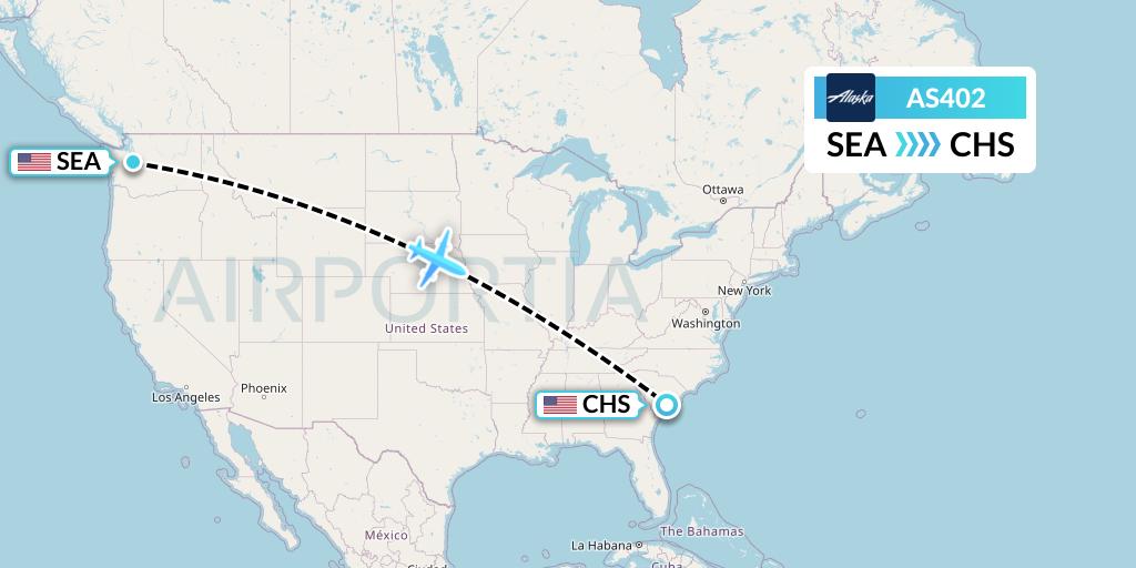 AS402 Alaska Airlines Flight Map: Seattle to Charleston