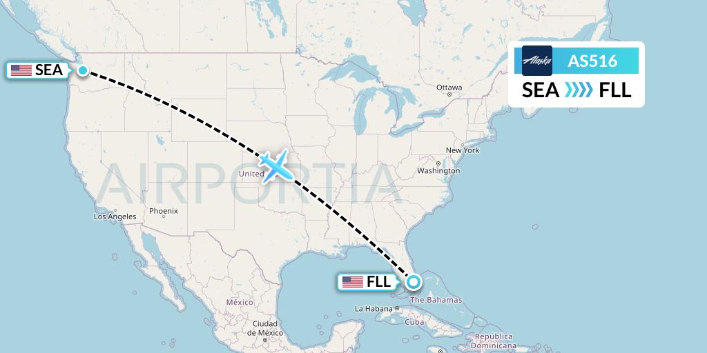 AS516 Alaska Airlines Flight Map: Seattle to Fort Lauderdale