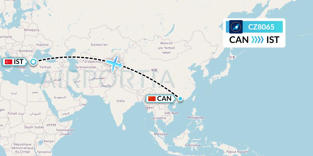 CZ8065 China Southern Airlines Flight Map: Guangzhou to Istanbul