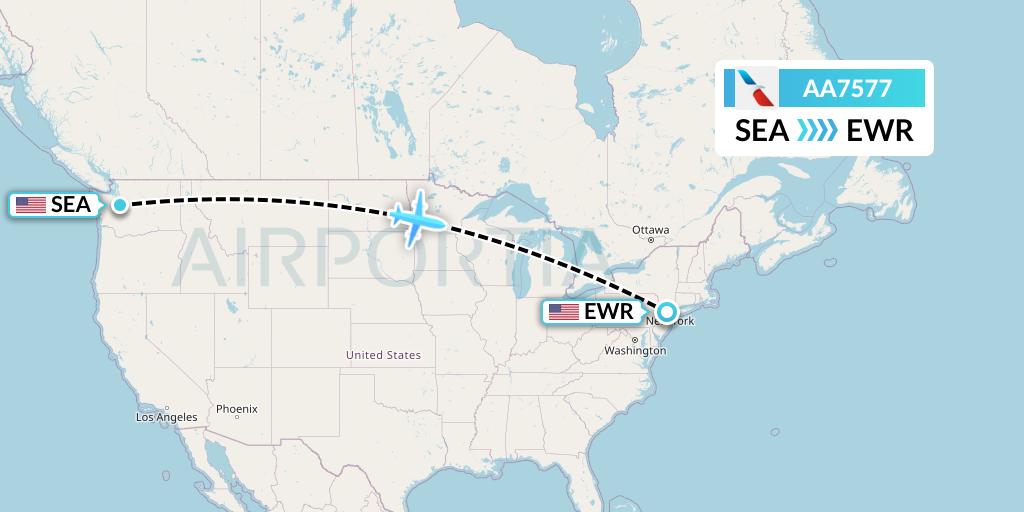 AA7577 American Airlines Flight Map: Seattle to New York