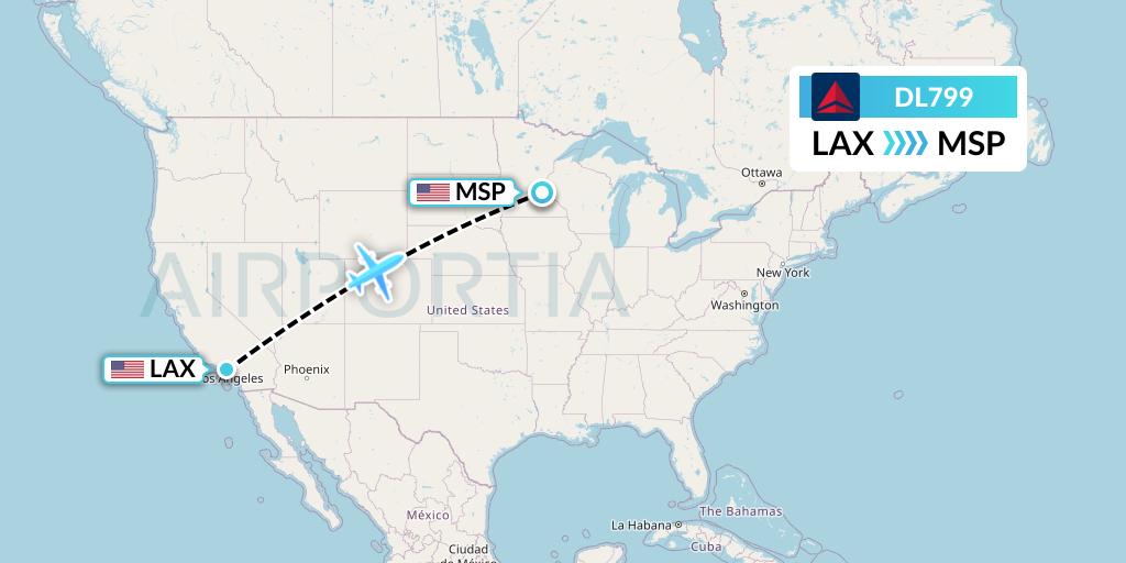 DL799 Delta Air Lines Flight Map: Los Angeles to Minneapolis