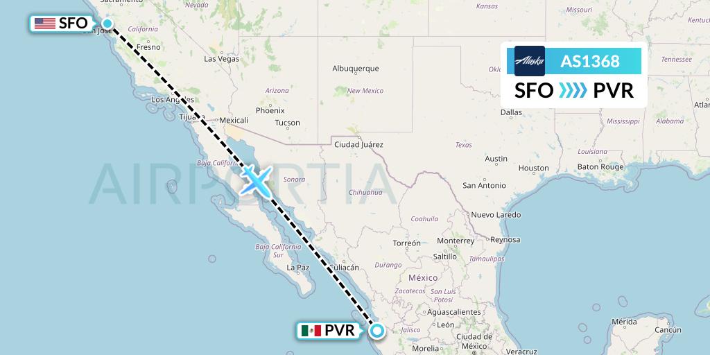 AS1368 Alaska Airlines Flight Map: San Francisco to Puerto Vallarta