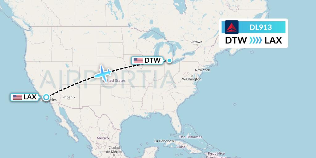 DL913 Delta Air Lines Flight Map: Detroit to Los Angeles