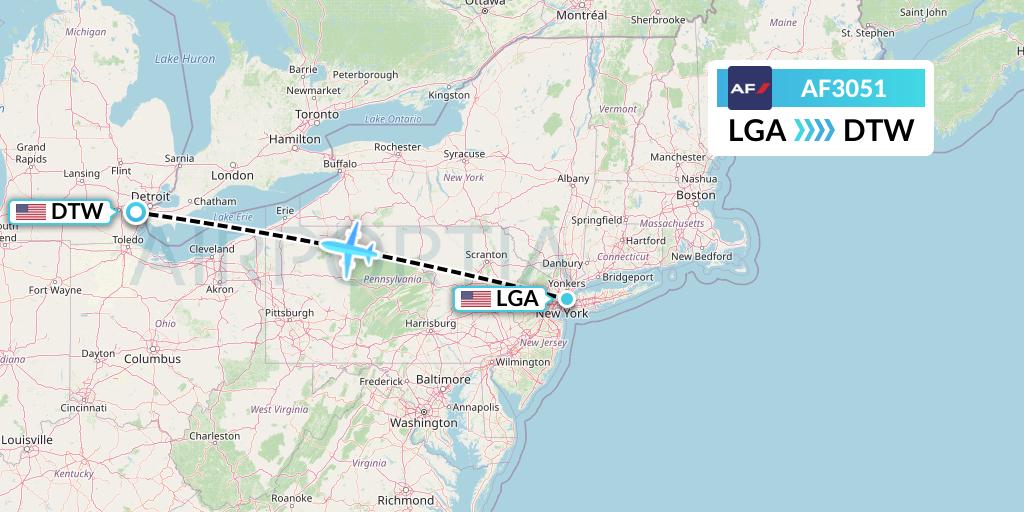 AF3051 Air France Flight Map: New York to Detroit