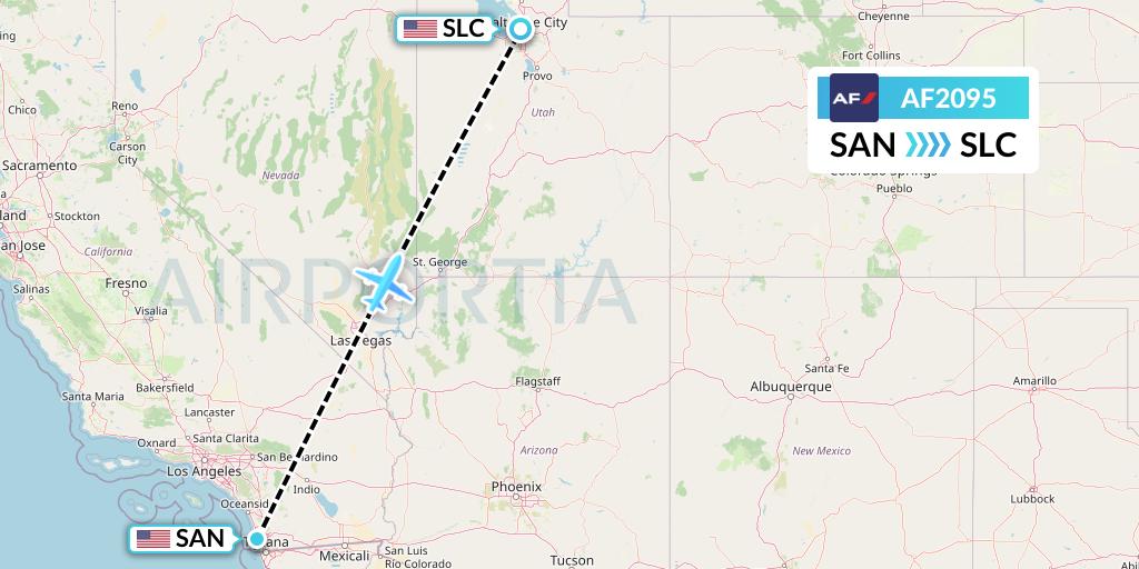 AF2095 Air France Flight Map: San Diego to Salt Lake City