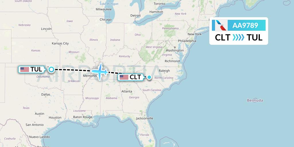 AA9789 American Airlines Flight Map: Charlotte to Tulsa