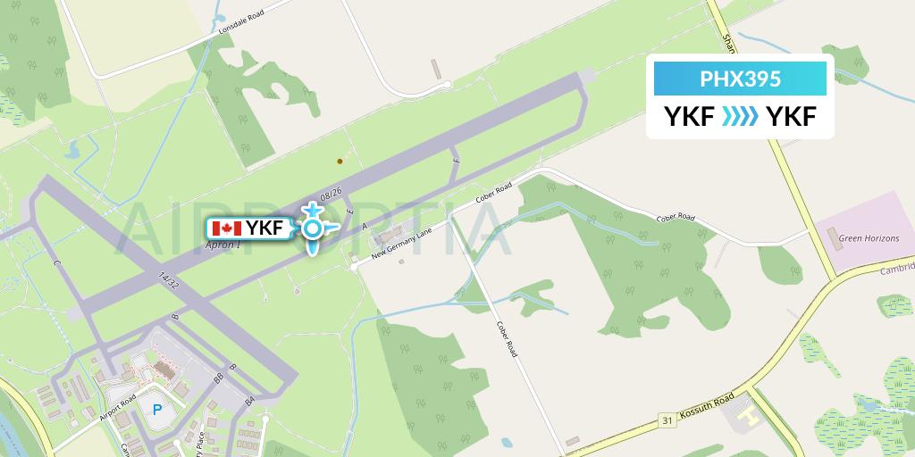 PHX395 SkyCare Flight Map: Waterloo to Waterloo