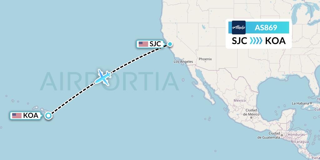 AS869 Alaska Airlines Flight Map: San Jose to Kailua-Kona