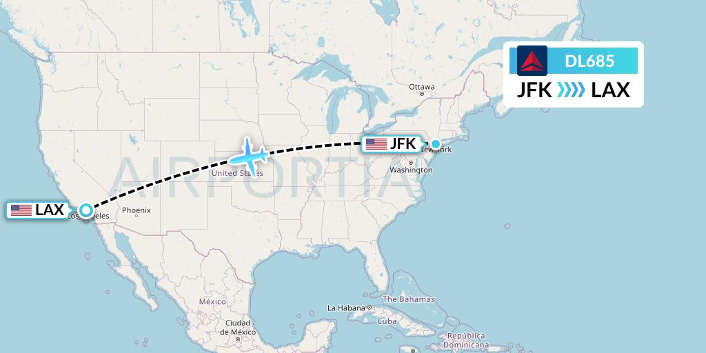 DL685 Delta Air Lines Flight Map: New York to Los Angeles