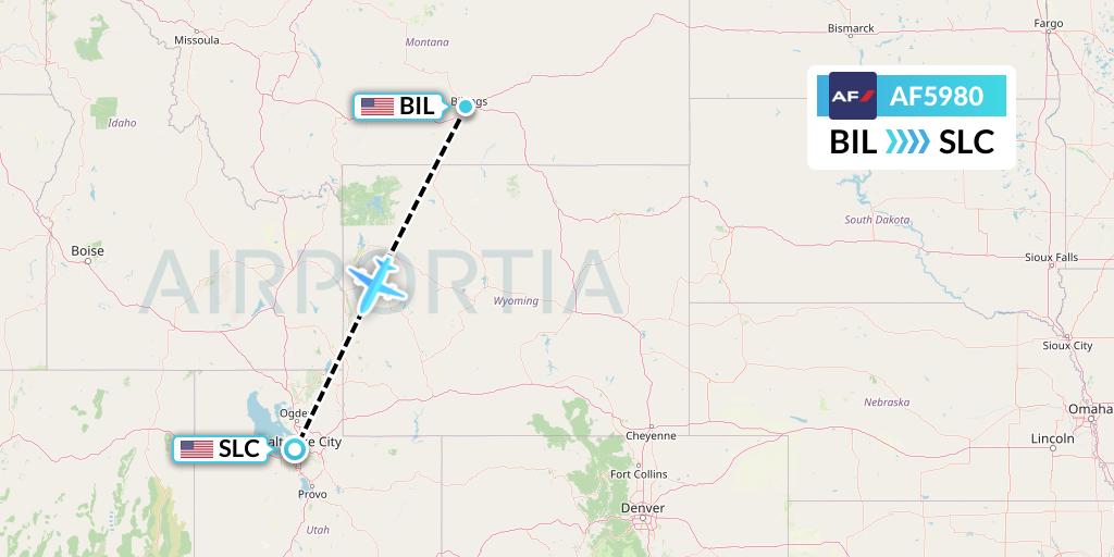 AF5980 Air France Flight Map: Billings to Salt Lake City