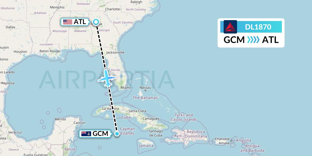 DL1870 Delta Air Lines Flight Map: George Town to Atlanta