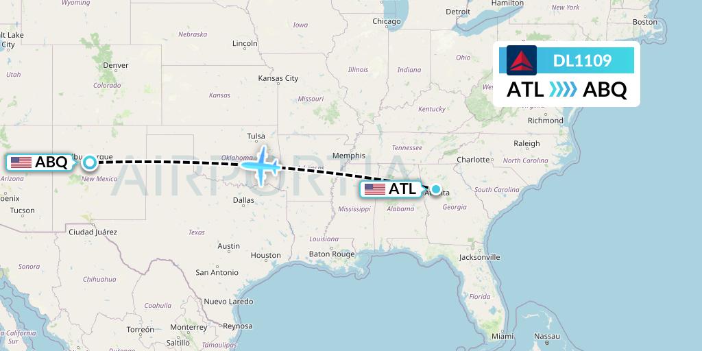 DL1109 Delta Air Lines Flight Map: Atlanta to Albuquerque