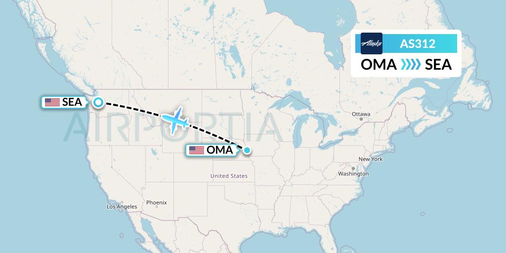 AS312 Alaska Airlines Flight Map: Omaha to Seattle