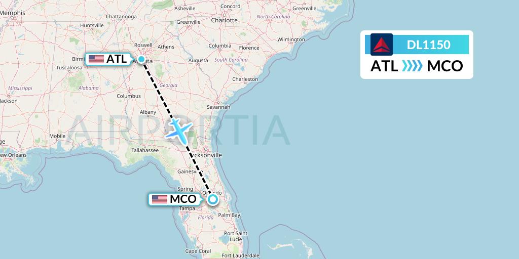 DL1150 Delta Air Lines Flight Map: Atlanta to Orlando