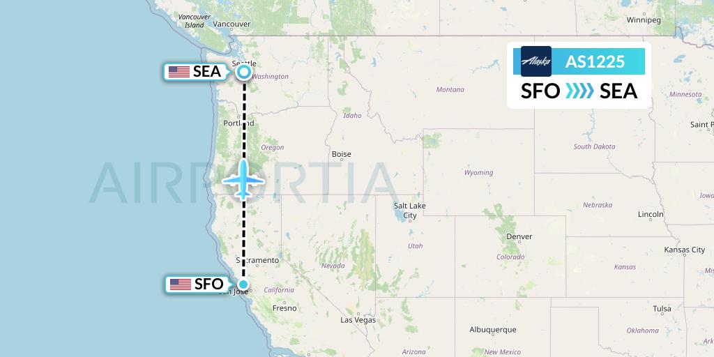 AS1225 Alaska Airlines Flight Map: San Francisco to Seattle