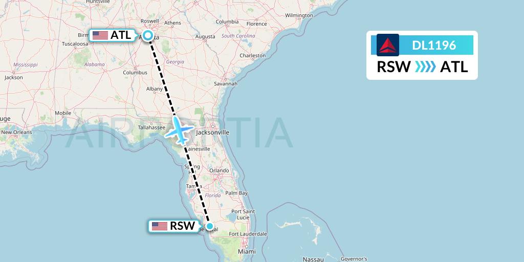 DL1196 Delta Air Lines Flight Map: Fort Myers to Atlanta