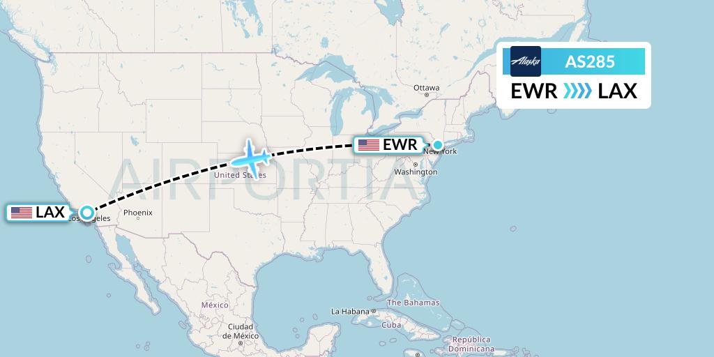 AS285 Alaska Airlines Flight Map: New York to Los Angeles