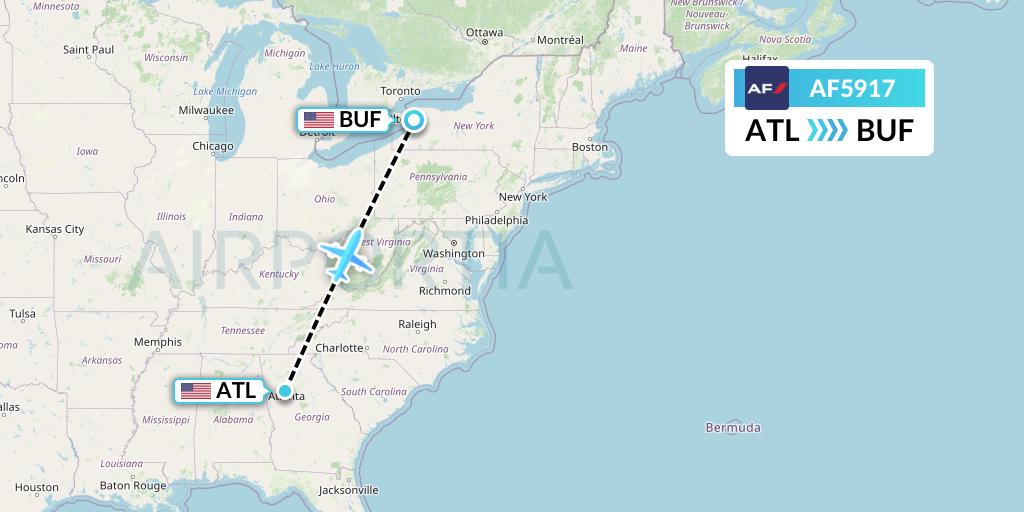AF5917 Air France Flight Map: Atlanta to Buffalo