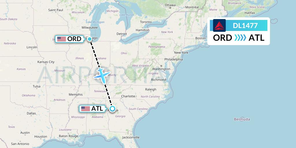 DL1477 Delta Air Lines Flight Map: Chicago to Atlanta