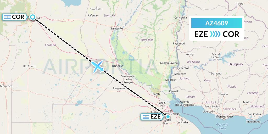 AZ4609 ITA Airways Flight Map: Buenos Aires to Cordoba