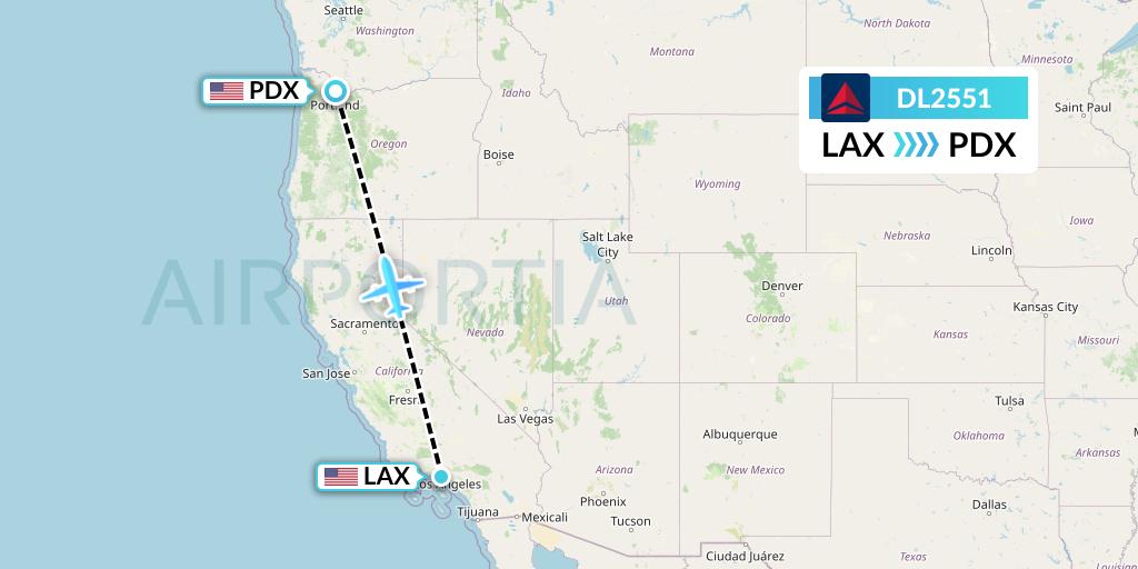 DL2551 Delta Air Lines Flight Map: Los Angeles to Portland
