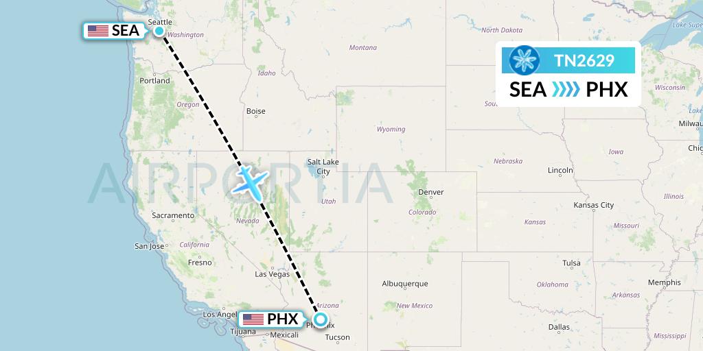 TN2629 Air Tahiti Nui Flight Map: Seattle to Phoenix