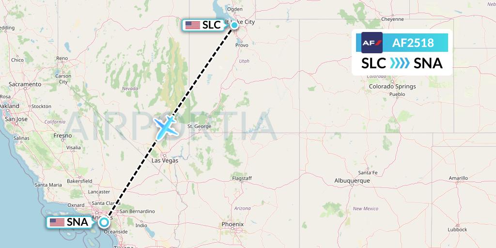 AF2518 Air France Flight Map: Salt Lake City to Orange County