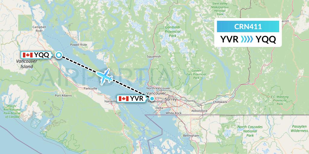 CRN411 Aerocaribbean Flight Map: Vancouver to Comox
