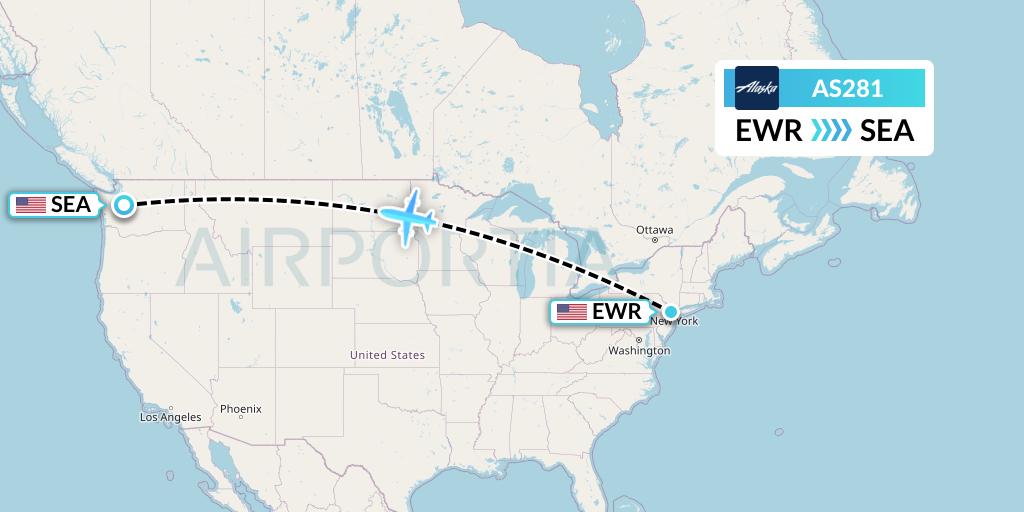 AS281 Alaska Airlines Flight Map: New York to Seattle