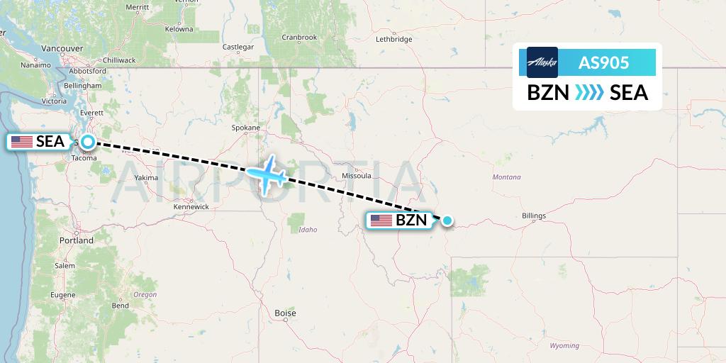 AS905 Alaska Airlines Flight Map: Bozeman to Seattle