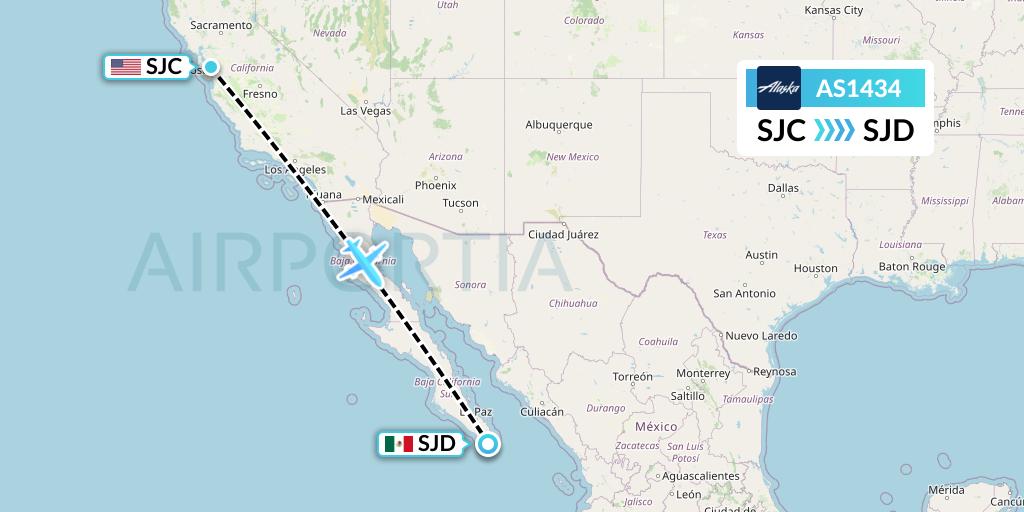 AS1434 Alaska Airlines Flight Map: San Jose to San Jose del Cabo
