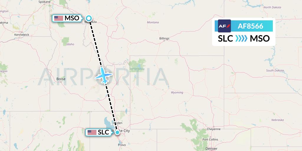 AF8566 Air France Flight Map: Salt Lake City to Missoula