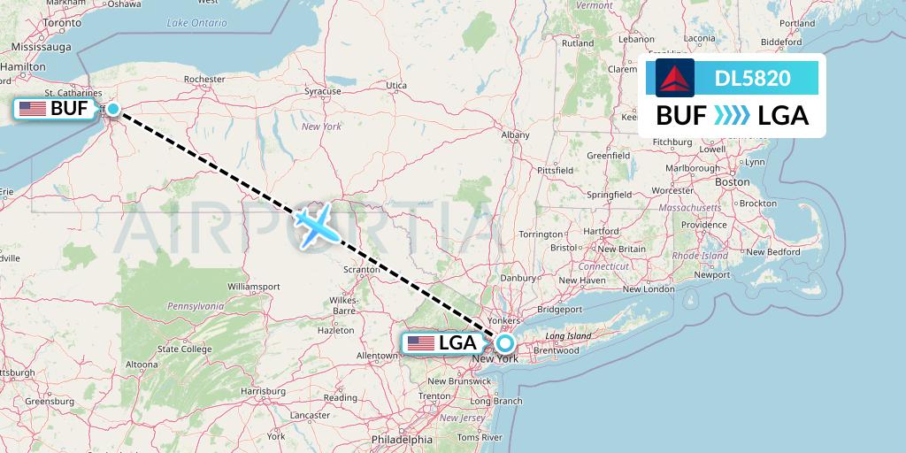 DL5820 Delta Air Lines Flight Map: Buffalo to New York