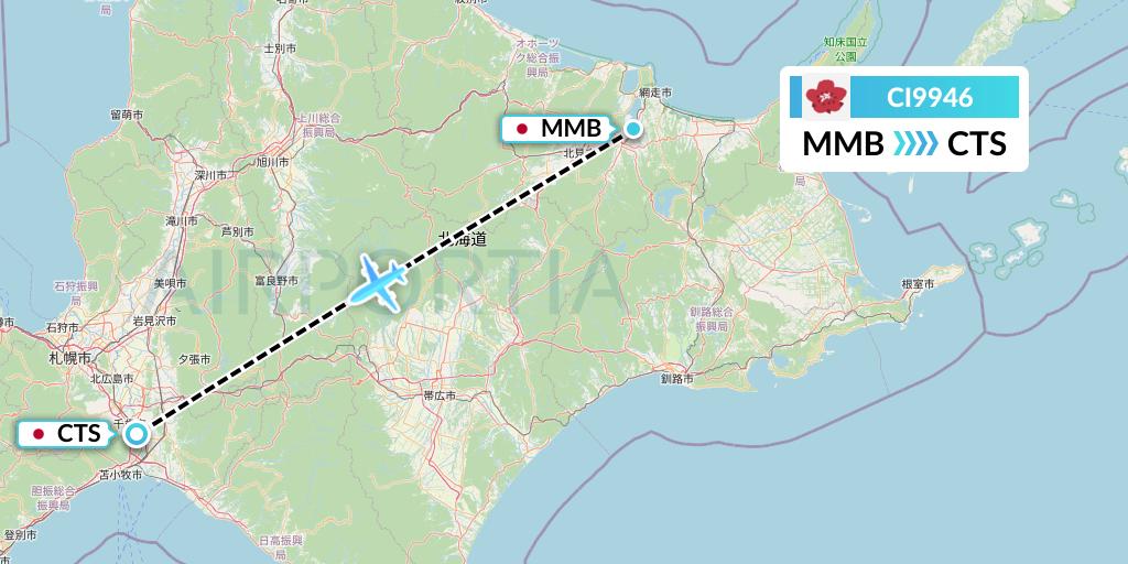CI9946 China Airlines Flight Map: Memanbetsu to Sapporo